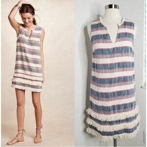 Anthropologie Holding Horses Woven‎ Fringe Shift Dress Womens 0 Coastal Casual